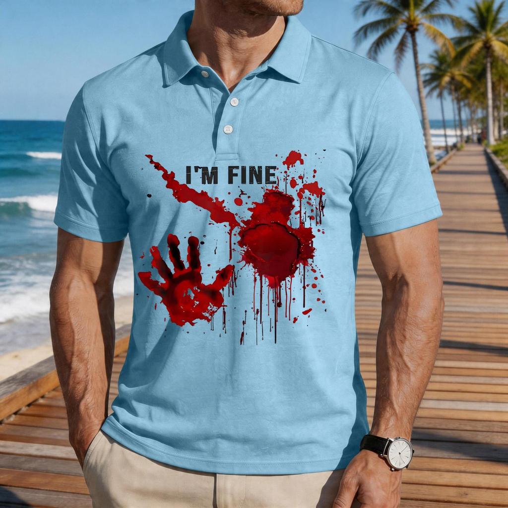 Men's Casual Short Sleeve Polo Shirt with Graphic Print Loose Fit Lightweight Comfortable Summer Top for Everyday Wear