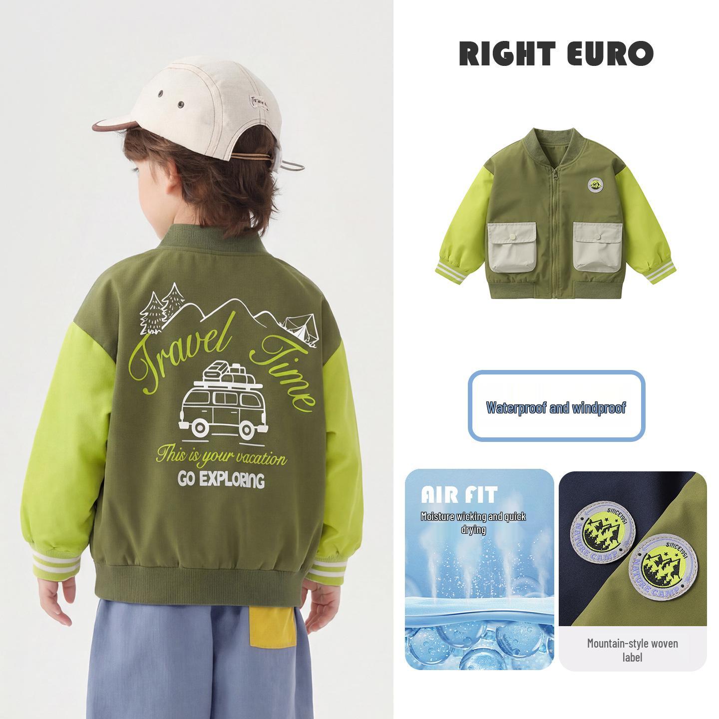 European Boys  Waterproof Baseball Jacket - 2026 Spring/Autumn Style for Kids & Toddlers 120 cm армия зеленый