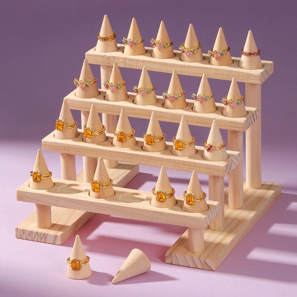 Modern Cone Ring Display Stand Multi-layer Ring Storage Rack Wood Rings Display Holder  Key