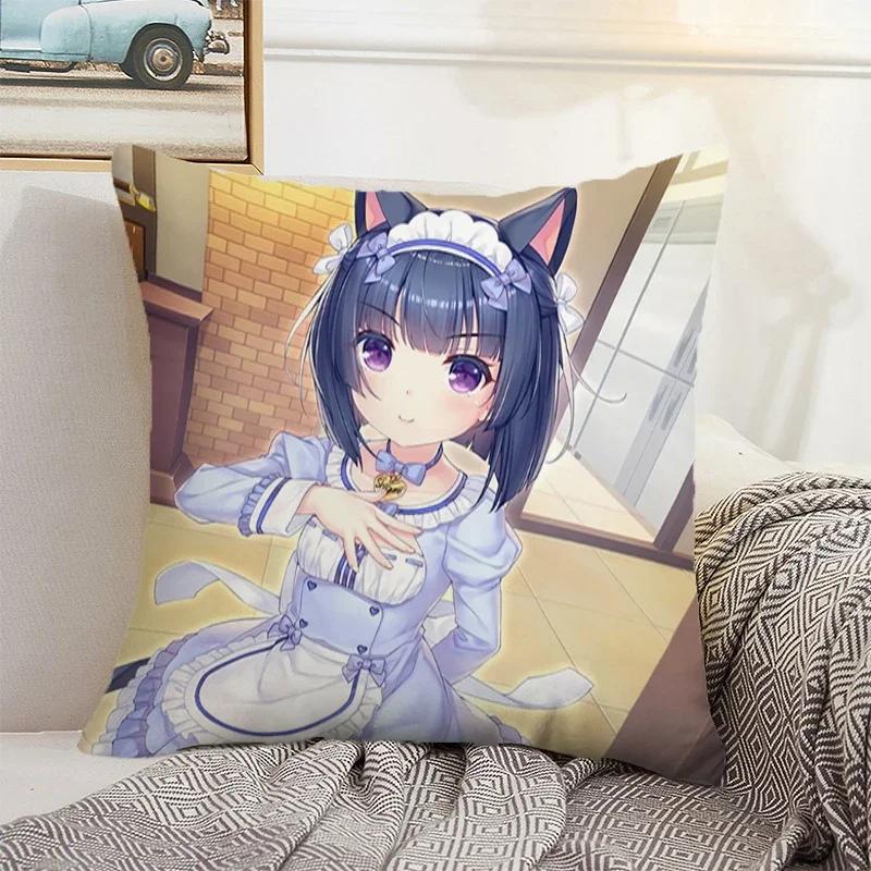 Nekopara 50x50 Cushion Cover 45 × 45 Decorative Pillowcase for Pillow Home Decor Car Decoration Pillowcases Bed Cushions Kawaii