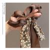 1Pc Vintage Floral Bow Scrunchie, Long Ribbon Hair Accessory for Elegant Hairstyle, Perfect for Date & Party