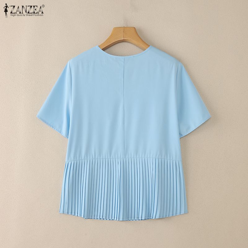 ZANZEA Women Casual V-Neck Solid Color Loose Short Sleeve Blouse