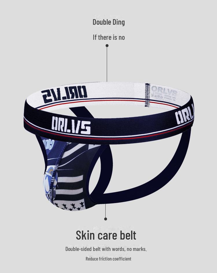 ORLVS Men's Low-Waist U-Convex Ice Silk Printed T-Back Underwear - Gay Sexy Trend 302