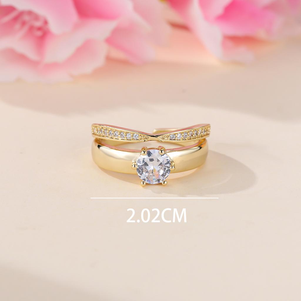Zhe Huang's explosive gold six-claw white diamond open ring, exquisite and versatile simple dating women's ring