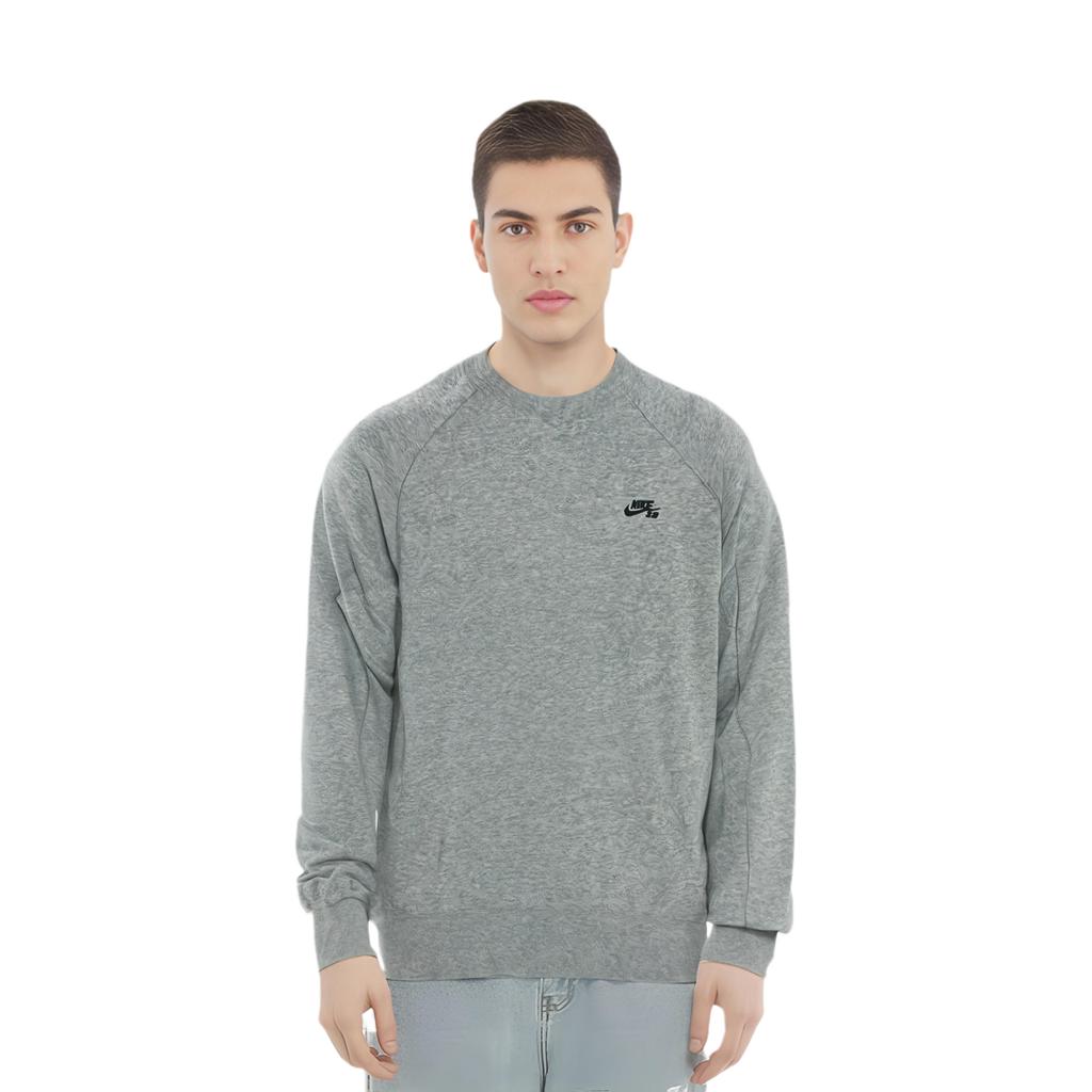 Nike Logo Embroidered Round Neck Raglan Sleeve Fleece Pullover Sweatshirt Men Sweatshirt Gray AQ9564-063