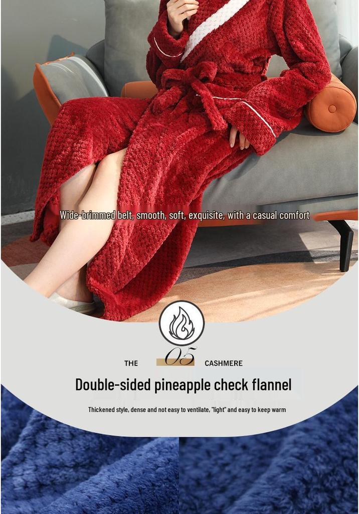 Thickened Plaid Flannel Couple's Bathrobe - Women's Plus Size & Men's Extra Long Fleece Robe