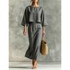 European and American Autumn New Elegant Women's High-waisted Midi Skirt Set, Round Neck Three-quarter Sleeve Loose Women's Top