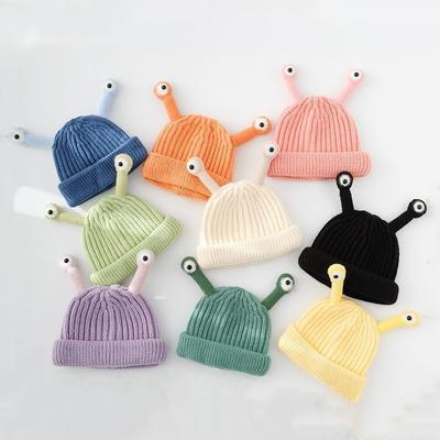 Cappello lavorato a maglia in lana per bambini coreano autunno e inverno, nuovo cartone animato, antenne con occhi, cappello per bambini caldo, berretti per bambini