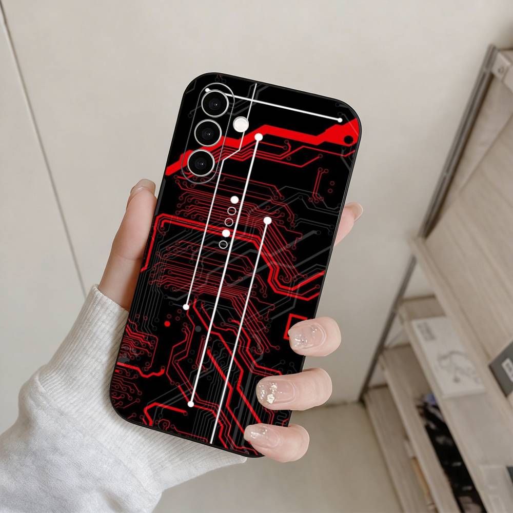 Creative Circuit Board Pattern Phone Case For Samsung Galaxy A73,A72,A71,A70,A53,A52,A51,Others Soft Black Cover