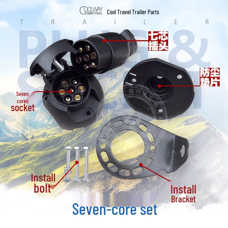 7-Pin Plug Socket Set for Yacht, Trailer, RV - Plastic Connector, Gasket & Bracket Plug