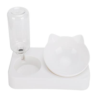 Pet Double Food Feeder Water Drinking Bottle 15 Degrees  Adjustable Tilted Neck Protection Cat Dog Feeding BowlL