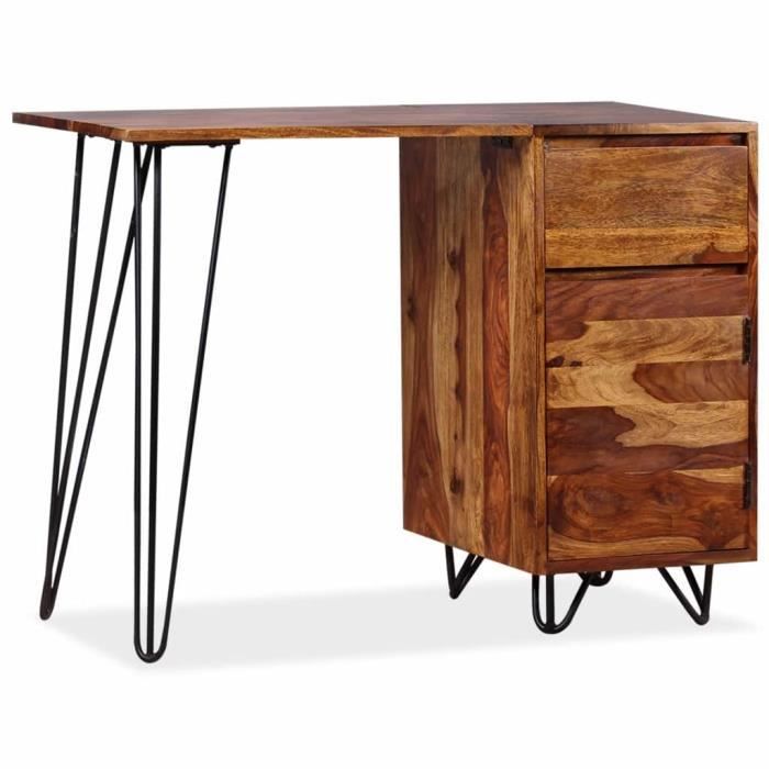 Bureau droit - VIDAXL - Bois massif de Sesham - 1 tiroir - 1 armoire
