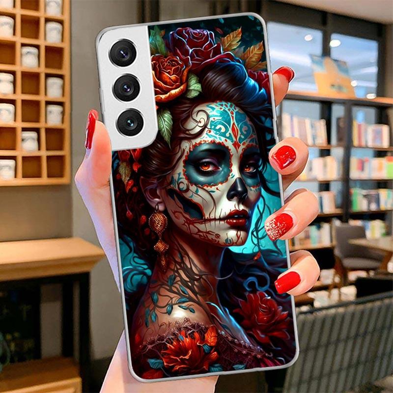 Catrina Beautiful Rose Girl Skull Cover Phone Case For Samsung Galaxy S26 S25 Edge S24 Ultra S23 S22 Plus S21 S20 FE Soft Fundas