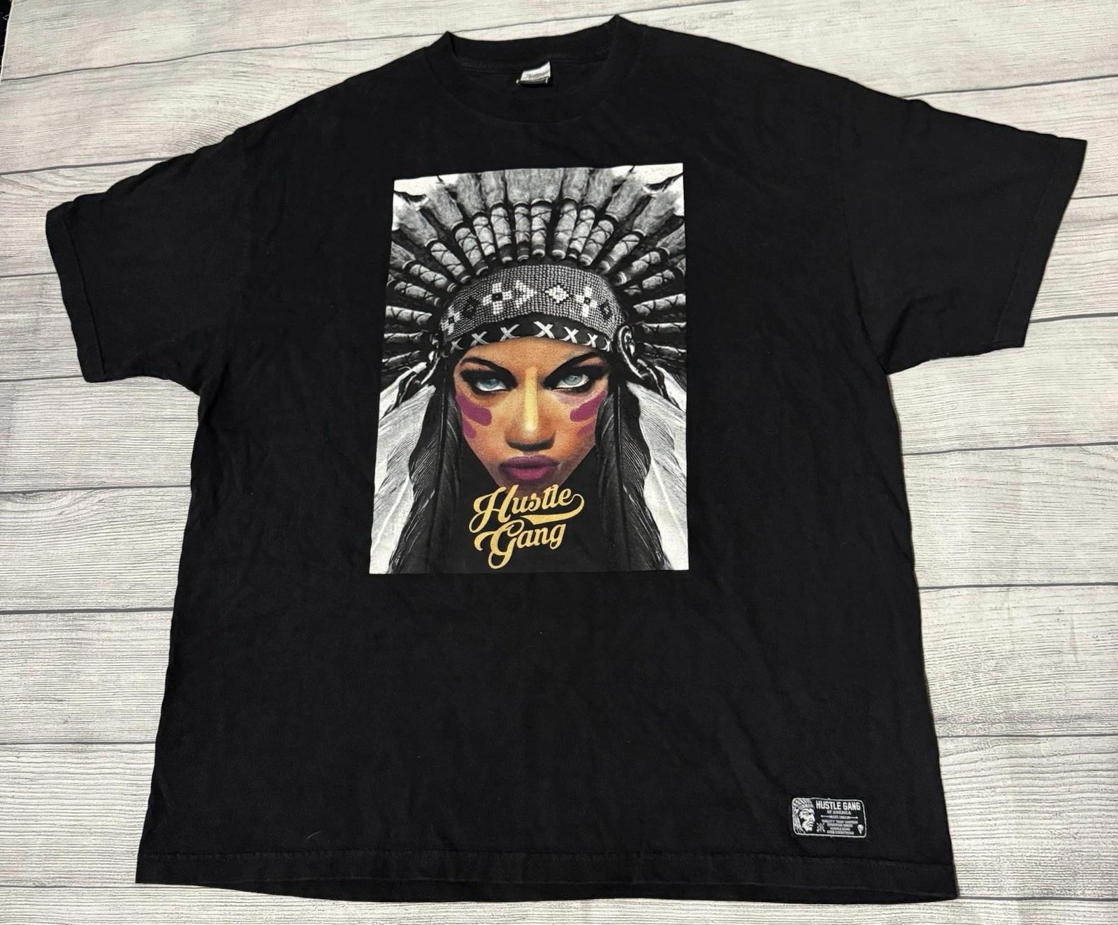 

Hustle Gang Tribal Indian Graphic T Shirt Mens 2XL Black Quality Trap Uniform S
