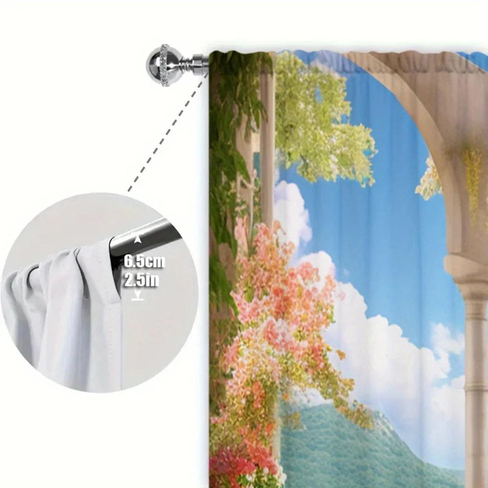 2pcs Balcony Landscape Style Printed Curtain for Home Decor - Rod Pocket Window Treatment for Bedroom,Office,Kitchen,Living Room