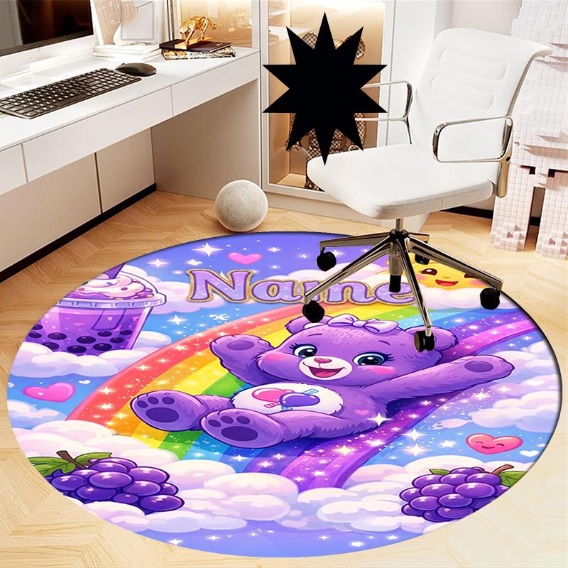 Custom Name Bear Printed Round Rug Carpet Chair Rug Area Rug Entryway Doormats,for Office Chair Living Room Bedroom Kitchen Room.