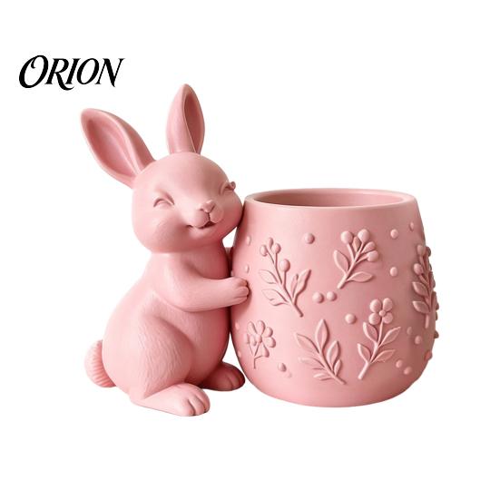 Maceta Verde Pequeña Conejo Abrazando Suculentas Impresa en 3D, Flor de Conejo Linda con Cuerpo Floral Compacto en Relieve, Decoración de Escritorio Mini para