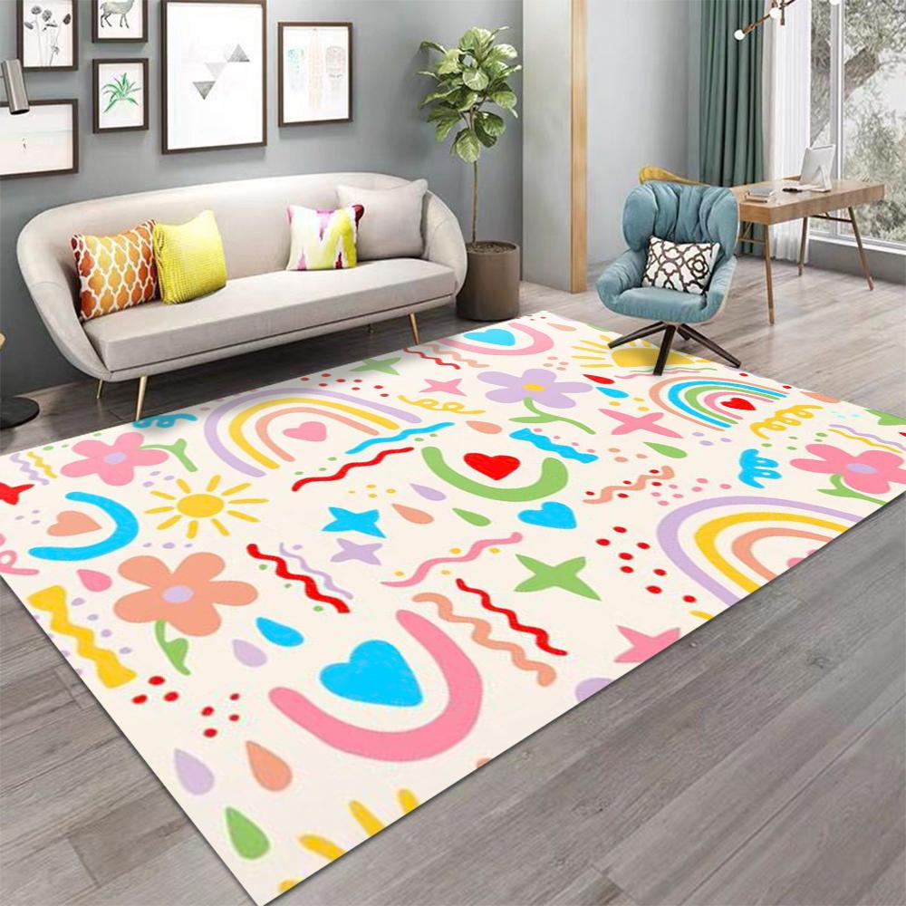 Timeless Rainbow Carpet Living Room Decor Sofa Rug Bedroom Bedside Rug Kitchen Room Table Mat Parent-Child Reading Area FloorMat