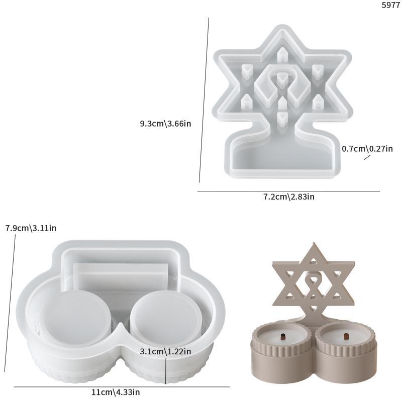 NEW 1set Silicone Candle Holder Mold With Fire Shaped Ornament Mold Silicone Tealight Mould For Plaster Concrete Resin Casting