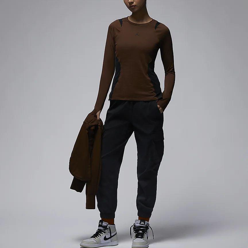 Jordan Sport Contrast Round Neck Quick-Dry Casual Long Sleeve T-Shirt Women Tops Surprise-Cocoa FD7383-259