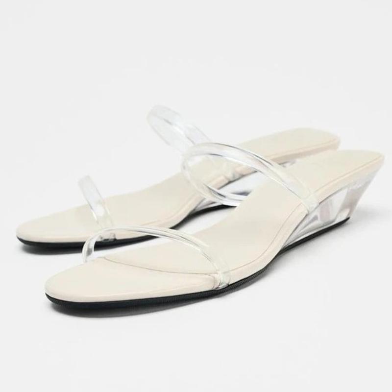 Fashion Summer Sexy Open Toe Wedge Slippers Women Elegant Transparent PVC Narrow Band Designer Shoes Fashion Comfortable Slide Sandals