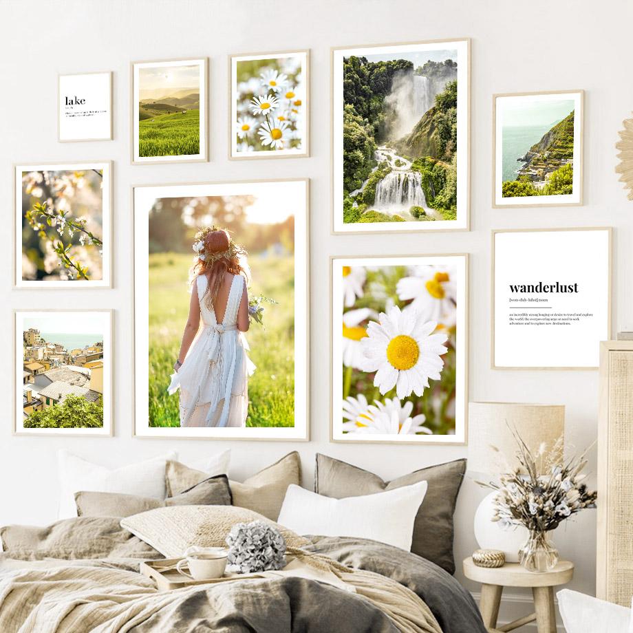Mountain Ocean Waterfall Girl Daisy Quote Wall Art Canvas Painting Nordic Posters And Prints Wall Pictures For Living Room Decor