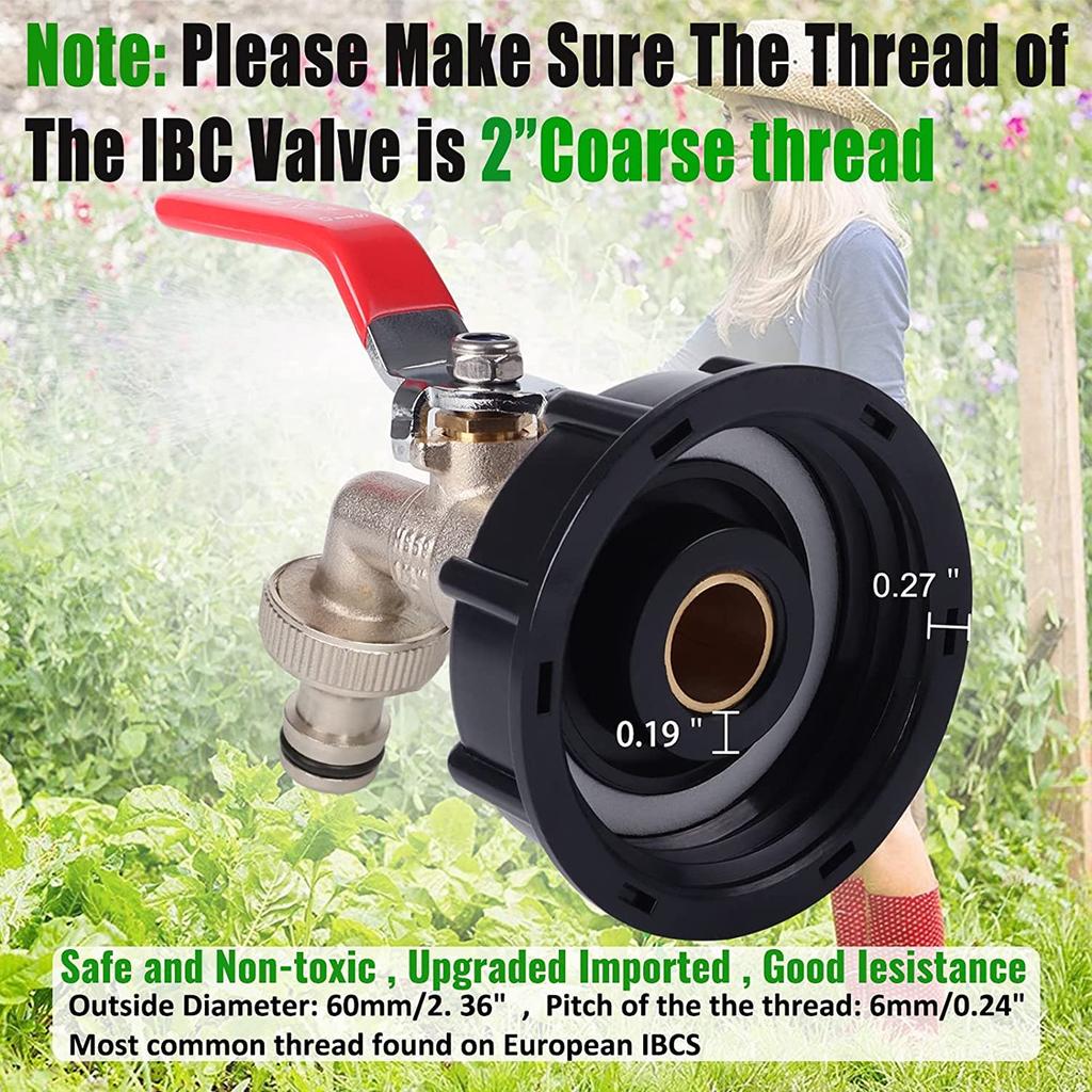 IBC Tote Adapter 12in Leakproof Brass Valve Coarse Thread for 275?330 Gallon Water Tank Garden