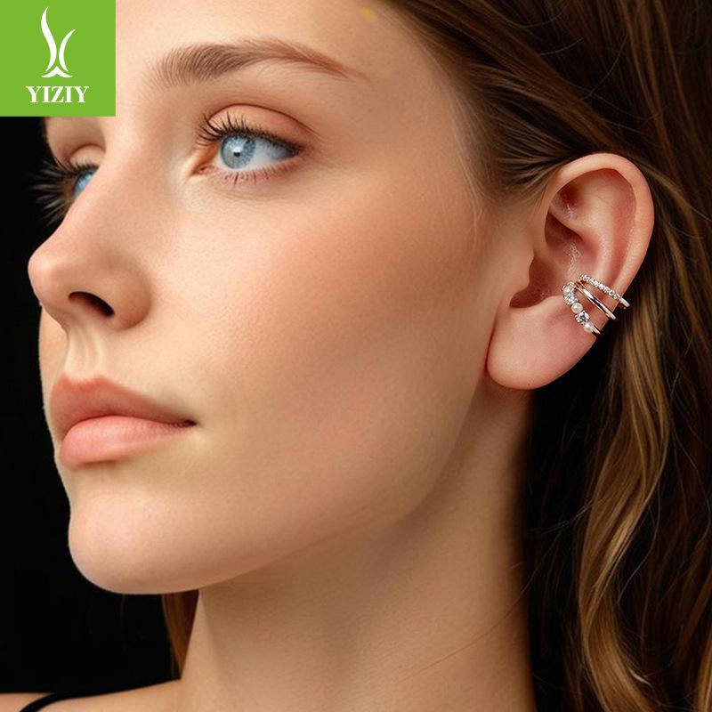 Freshwater Pearl Moissanite Ear Bone Clip Without Ear Hole Light Luxury Premium S925 Sterling Silver Ear Clip Earrings
