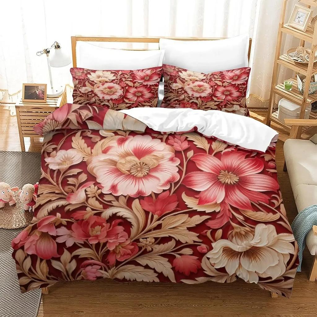 Peony Floral Duvet Cover Luxury Flower Leaves Bedding Set Garden Spring Blossom Comforter Cover Microfiber Botanical Quilt Cover
