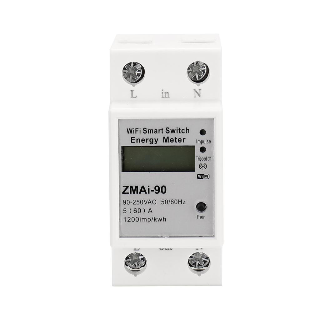 Single-Phase Din Rail Wifi Intelligent Energy Meter Power Consumption Kwh Meter Wattmeter Support SmartlifeCelsius App Control Compatible with
