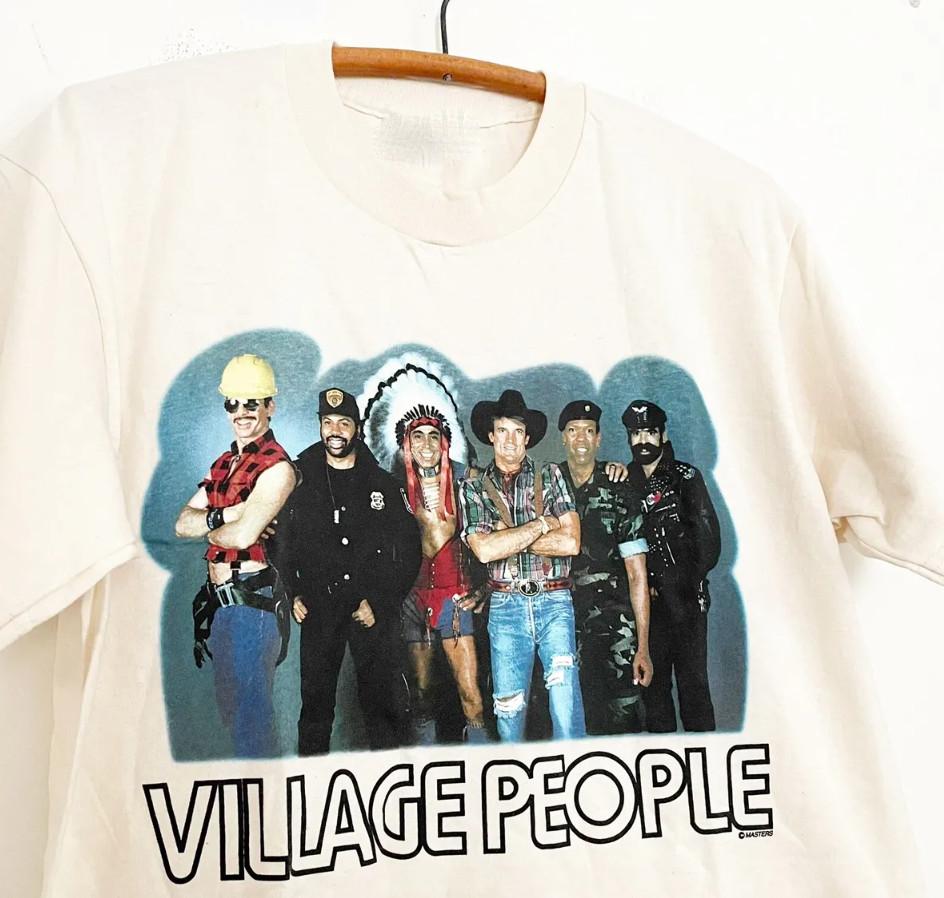 Винтаж Группа Village People Тур Хлопок Белый Мужская Женская Футболка BL489 Унисекс Футболка S