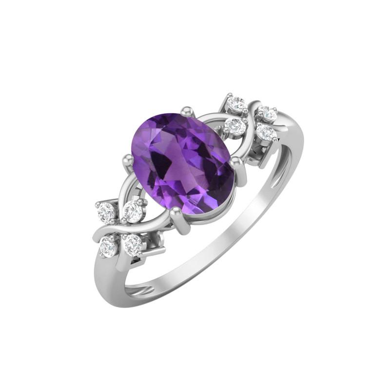 8X6MM Oval Amethyst Gemstone 925 Sterling Silver Solitaire Vine-Inspired Women Wedding Ring
