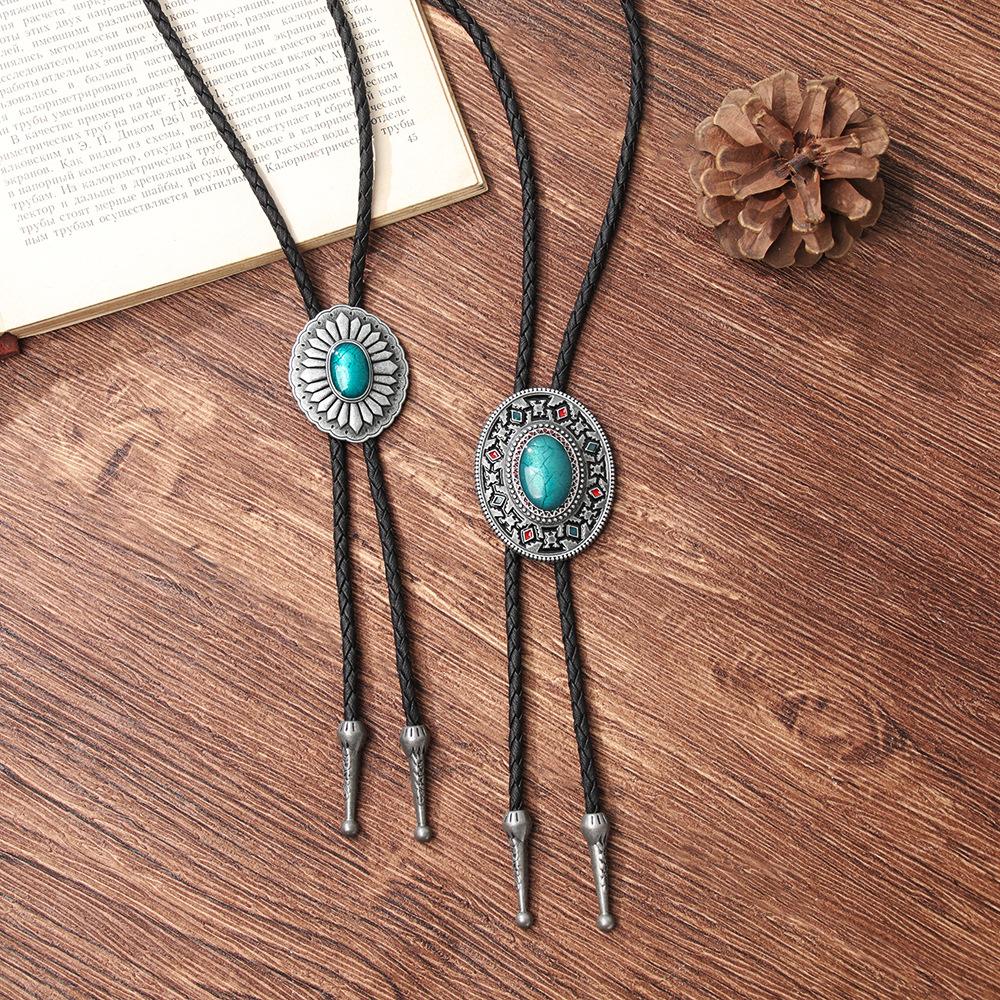 JMXD Retro Leather Sweater Chain Vintage Petal Floral Pendant Artistic Statement Necklace Men Fashion Accessory