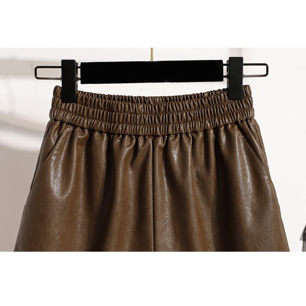 DIMANAF Plus Size 2025 New Winter Women Shorts Pants Loose Casual Short Pants Elastic Waist PU Fashion Lady