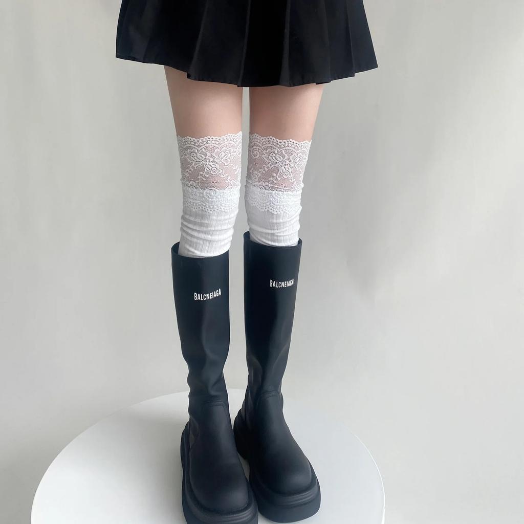 Japanese Fashion Autumn Winter Women Stockings Solid Color Thigh High Socks Lolita Lacework Knee High Socks Thigh High Stockings
