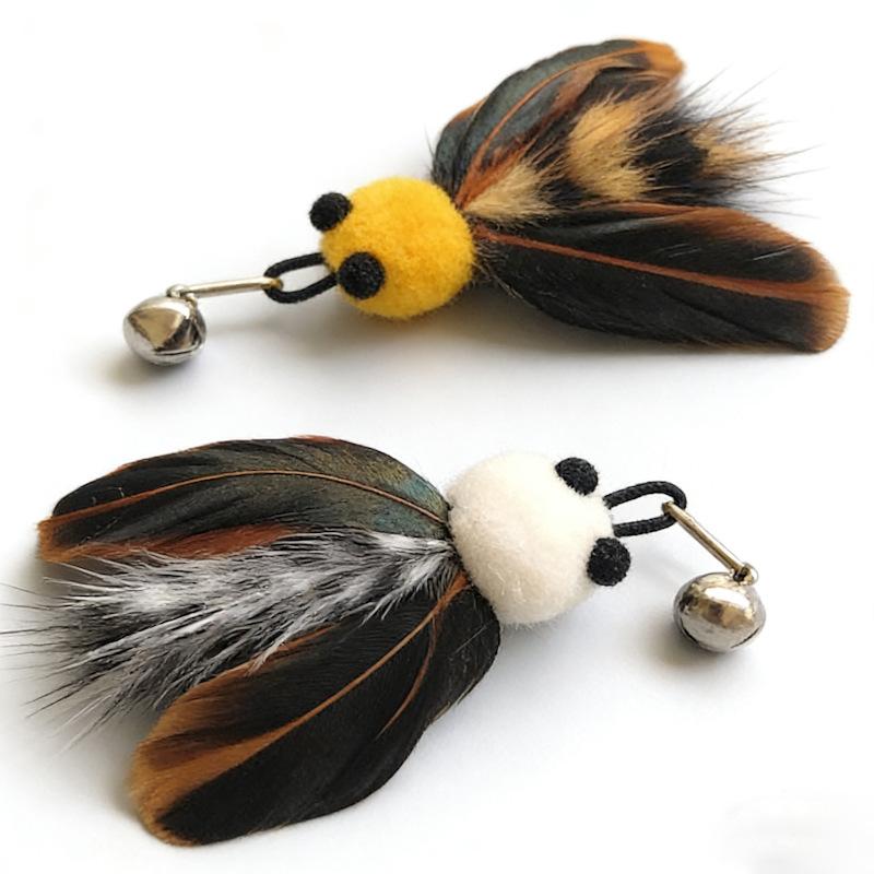 2pcs Plush Little Bee Feathers Imitating Insect Cat Toy Cat Toy Teaser Stick for Changing Heads Play Cat Interactive Kitten Toys