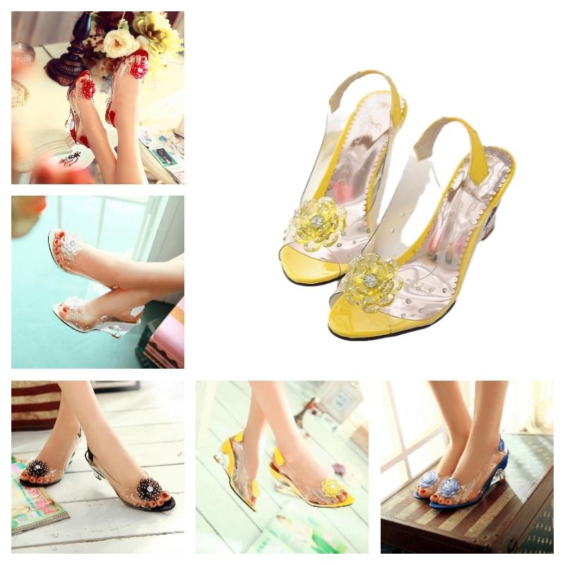 Women's Floral Transparent Sandals With Wedge Heel Sweet Style