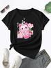 Boba Tea Cat Bubble Print T-Shirt, Kawaii Crew Neck Short Sleeve T-Shirt For Spring & Summer, WoUnisex Clothing Unisex