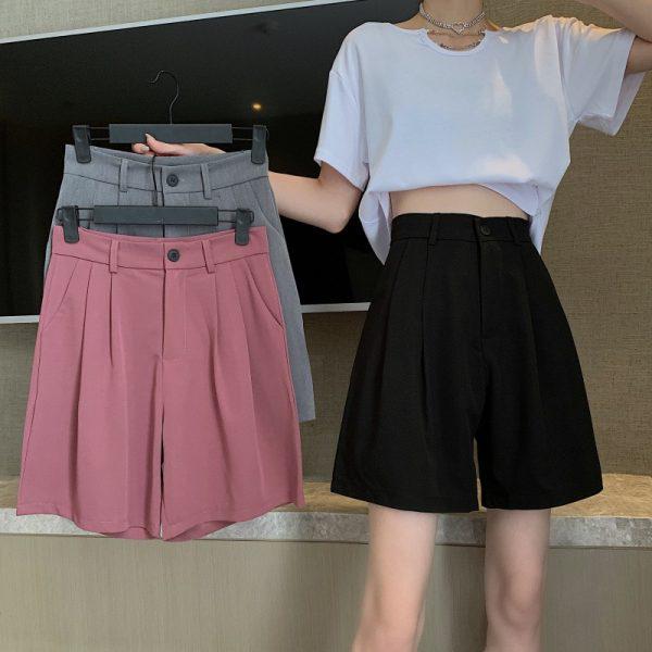 

Women s Summer High Waist Wide-Leg Suit Shorts - Loose Casual Five-Point Trousers 4XL