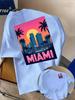 Miami City Sunset Skyline Print on Premium Soft Mens T Shirt Perfect for Summer Casual Vacation Streetwear Style