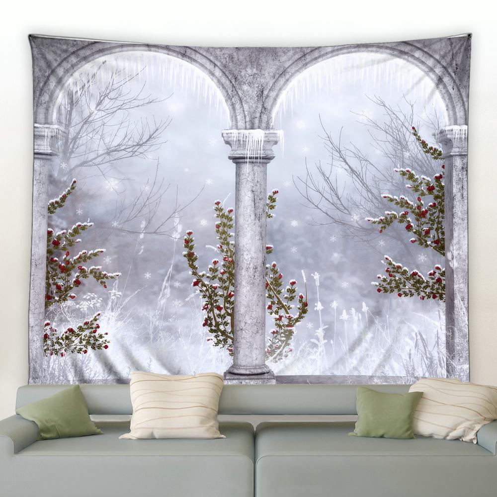 Weiße Schneeflocke Weihnachtsbaum Kiefer Wandbehang Decke Wohnzimmer Schlafzimmer Studentenwohnheim Dekoration Vorhang Waldlandschaft Wandteppich