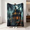 1pcs 230g Flannel Blanket Horror Halloween Gothic Haunted House Pumpkin Lantern Scene, Soft and Comfortable
