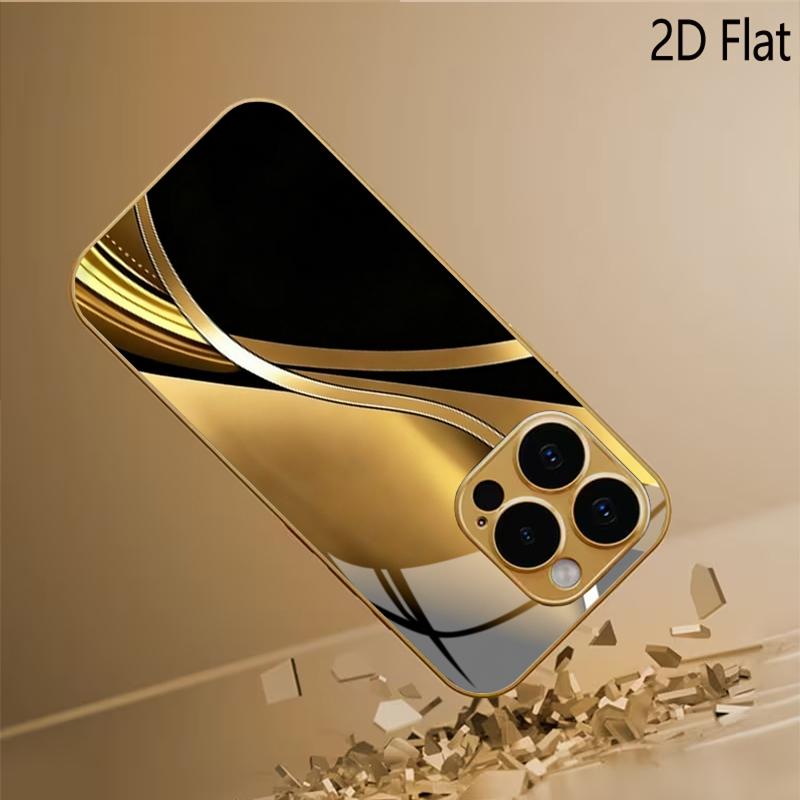 Black Gold Print Patterned Tempered Glass Design for iPhone16 17 Pro Max 15 14 13 1211 ProMax Phone Case Camera Cover Shockproof