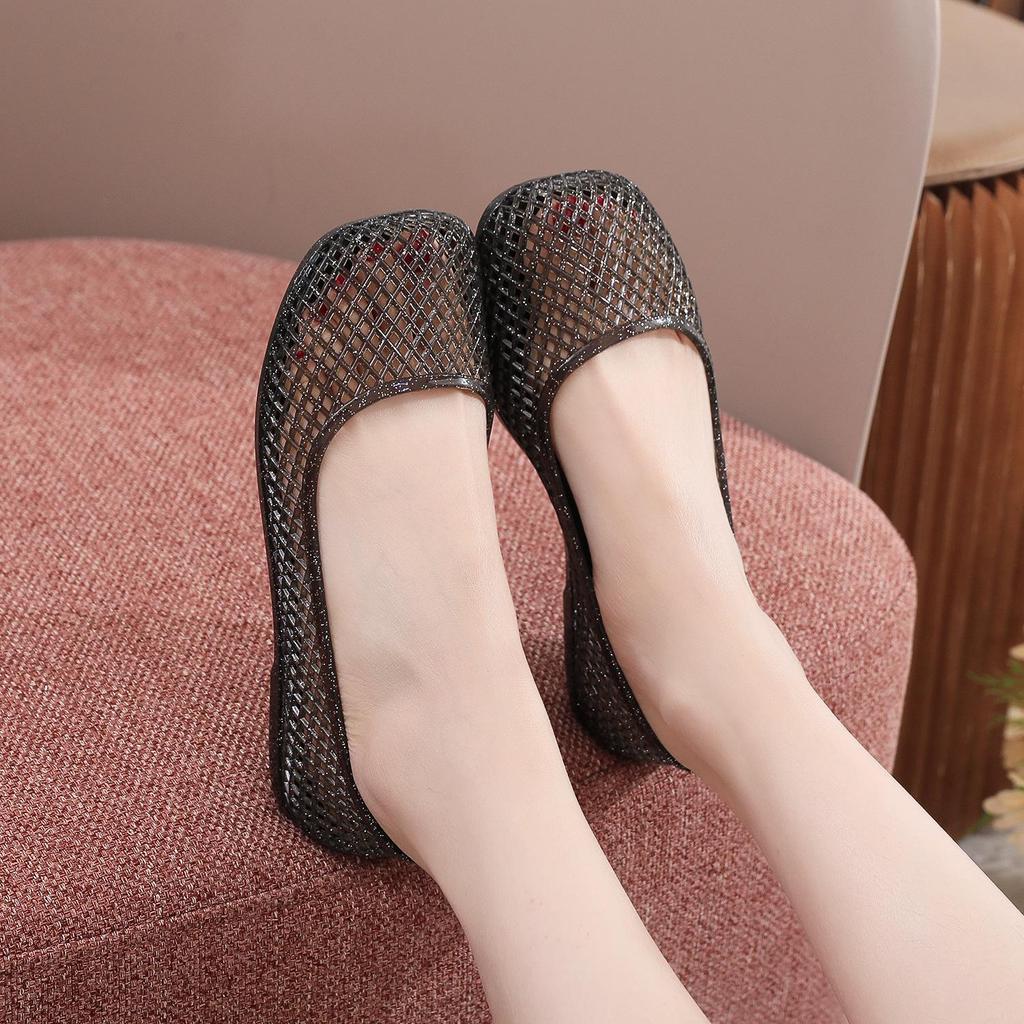 Women's Fashionable Square Toe Crystal Mesh Flats with Sequins