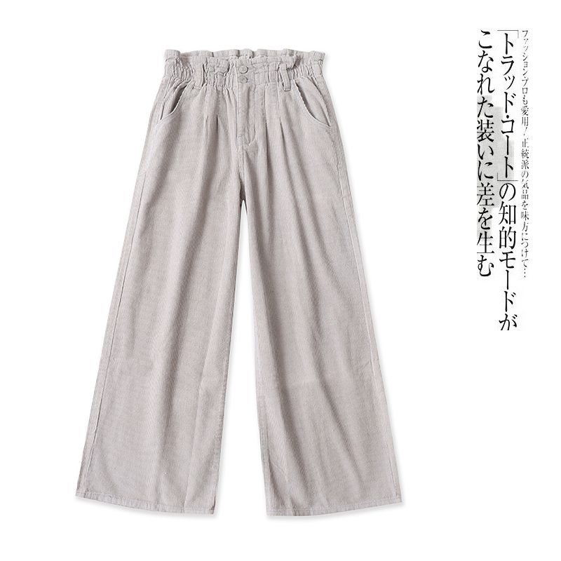 

Corduroy Wide-Leg Pants Autumn New Foreign Trade Women clothes Elastic High Waist Blue and Green Button Straight Ankle-Length Pants 31674 Grey B- 2-1-1 M