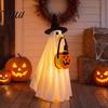Halloween Theme Party Costume Glowing Ghost with Witch Hat & Pumpkin Tote Bag, LED Cosplay for Kids Light Up Fabric Outfit Kids, Spooky And