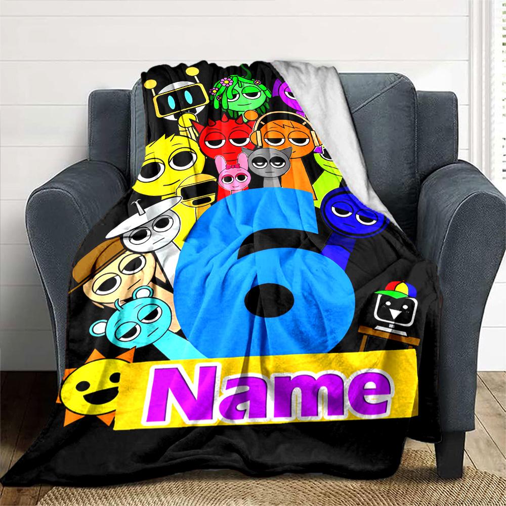 Customiz Name Personality Sprunki Themed Blanket Soft &Warm Sofa Office Bed Travel Lunch Break Blanket, Gift Suitable All Seasons