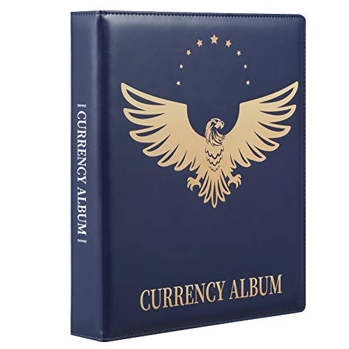 MUDOR Currency Collection Album, 90 Pocket World Banknote Holder, Paper Money Storage Book Album Binder Supplies, Blue