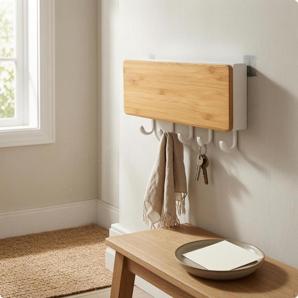 WallMounted Key Organizer Compact Lumber Rack Black Bamboo Board