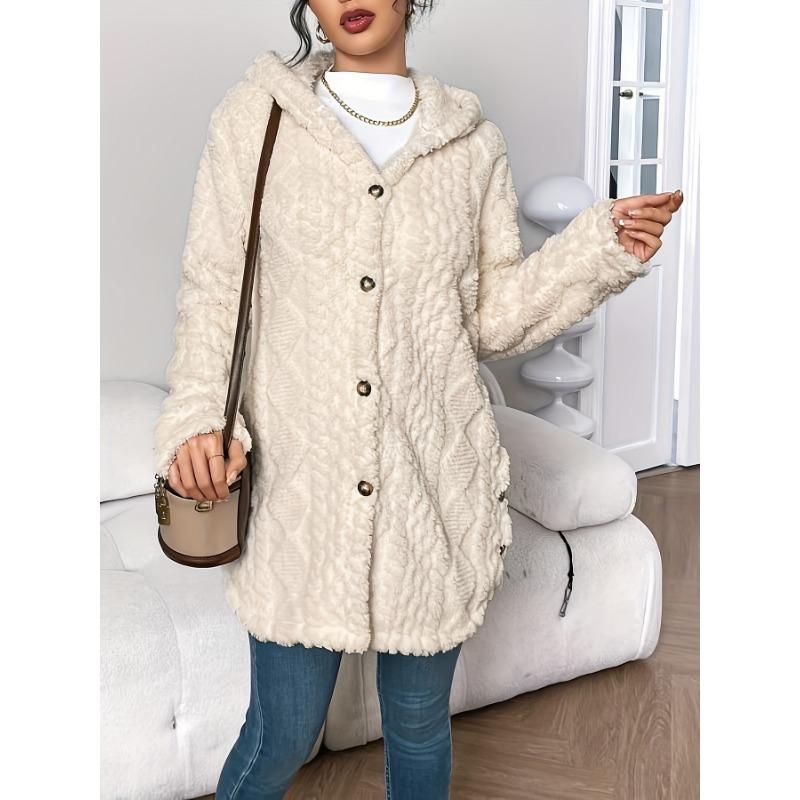 [Cozy Winter Cardigan] Warm & Cozy Women's Winter Plush Diamond-Patterned Hooded Cardigan | Longline Loose Fit Open Front Long Sleeve Coat